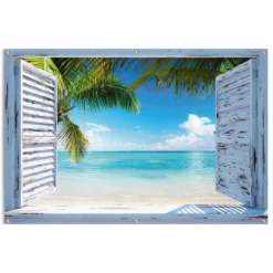 Tuinposter Tropisch Strand 80x120 Cm Blauw