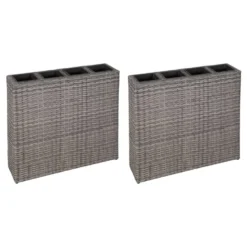 VidaXL Plantenbak Verhoogd Met 4 Potten 2 St Poly Rattan Grijs