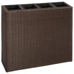 VidaXL Plantenbak Verhoogd Met 4 Potten Poly Rattan Bruin
