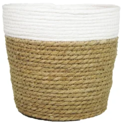 Bela Arte Bloempot - Rotan - Riet - Bruin Met Wit - 19 Cm