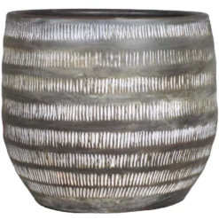 Floran Bloempot Lena - Bruin - Mat - Geribbeld - Keramiek - 17 X 14 Cm