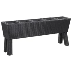 VidaXL Plantenbak Verhoogd Met 5 Potten 118x25x50 Cm Poly Rattan Zwart