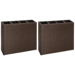 VidaXL Plantenbak Verhoogd Met 4 Potten 2 St Poly Rattan Bruin