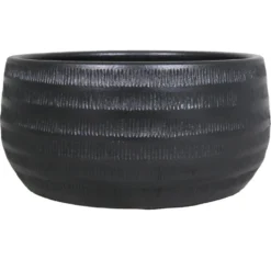 Floran Bloempot Lena - Zwart - Mat - Ribbel - Keramiek - 29 X 14 Cm