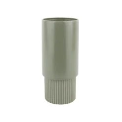 PRESENT TIME Plantenpot Ribbed - Mat Grijs/Groen - Hoog - 26x12cm