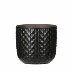 Mica Decorations - Plantenpot-bloempot - Keramiek Zwart - D12 X H11 Cm