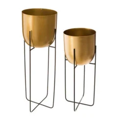 Atmosphera Plantenpotten - 2x - Standaard - Zwart/goud - H42 & H60 Cm
