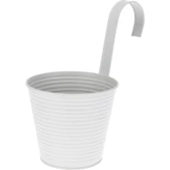Merkloos Plantenpot Met Ophanghaak - Zink - Wit - Relief - D14 X H24 Cm