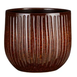 Mica Decorations Plantenpot Keramiek - Bruin Glans/ribbels - D25/H20cm