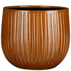 Mica Decorations Plantenpot - Keramiek - Okergeel Ribbel - D29-H25 Cm