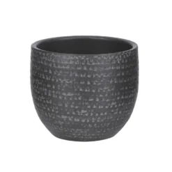 Mica Decorations Plantenpot/bloempot - Terracotta - Zwart/grijs - D14/H12 Cm