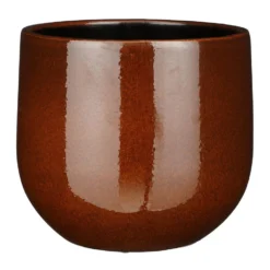 Mica Decorations Plantenpot - Keramiek - Bruin Glans - D25-H20 Cm