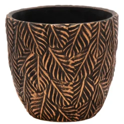 Mega Collections Plantenpot - Keramiek - Antraciet/brons - D18 Cm