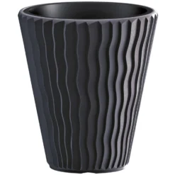 Prosperplast Plantenpot Sand Waves - Kunststof - Antraciet - D35 Cm