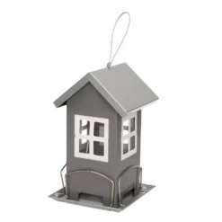 Merkloos Vogelvoederhuisje - Metaal - Antraciet - 19 Cm - Voederplek