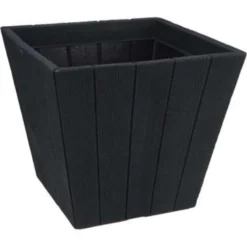 Merkloos Bloempot - Vierkant - Hout Look - Grijs - 40 Cm