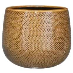 Mica Decorations Bloempot - Okergeel - Keramiek - Ribbel - 18 X 16 Cm