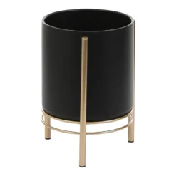 Mica Decorations Sverre Bloempot Op Standaard Zwart, Goud